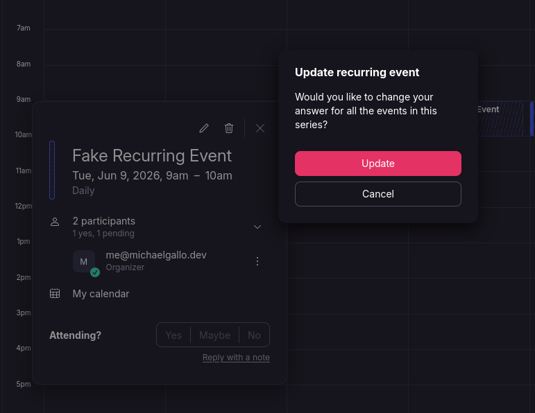 Proton will not let you decline a singular instance of a recurring event