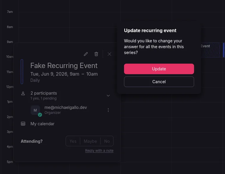 Proton will not let you decline a singular instance of a recurring event